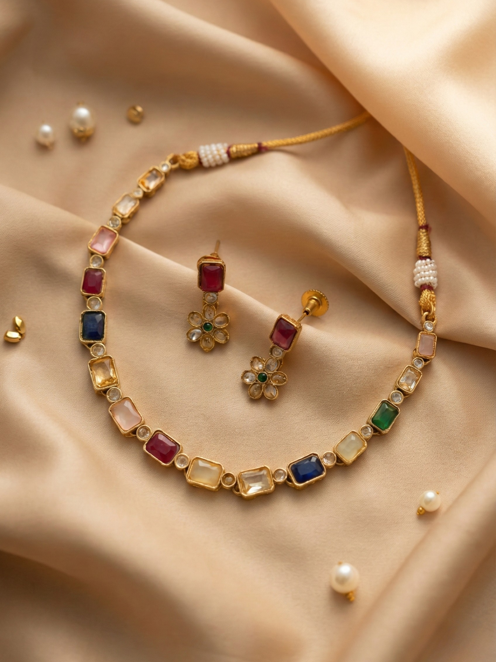 Multicolor Alloy Premium Earring & Necklace Set | South Indian Jewellery