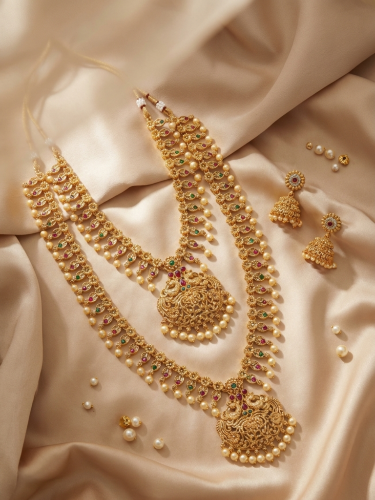 Temple Jewellery Peacock Design Combo Set | South Indian Jewellery