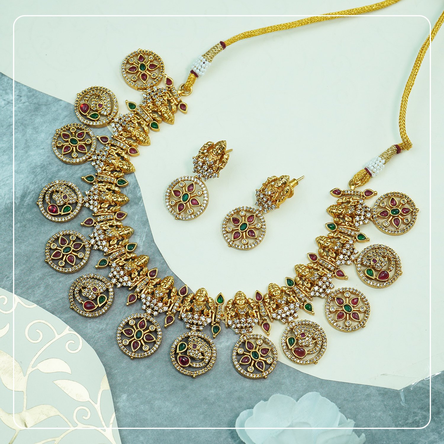 FGYNi2iY_IRRDNJXG81_2025-08-15_1.jpg Bridal Lakshmi AD Temple Necklace with Coin & Elephant Design Premium Brass Heritage Jewelry