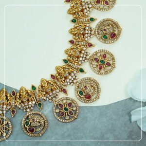 Bridal Lakshmi AD Temple Necklace with Coin & Elephant Design Premium Brass Heritage Jewelry