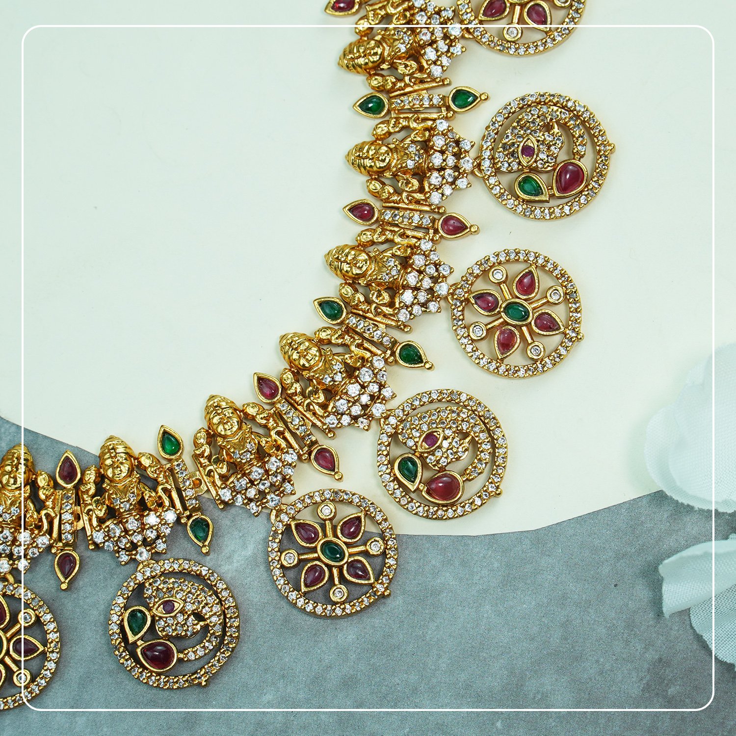 FGYNi2iY_JD3T5FCS4G_2025-08-15_3.jpg Bridal Lakshmi AD Temple Necklace with Coin & Elephant Design Premium Brass Heritage Jewelry