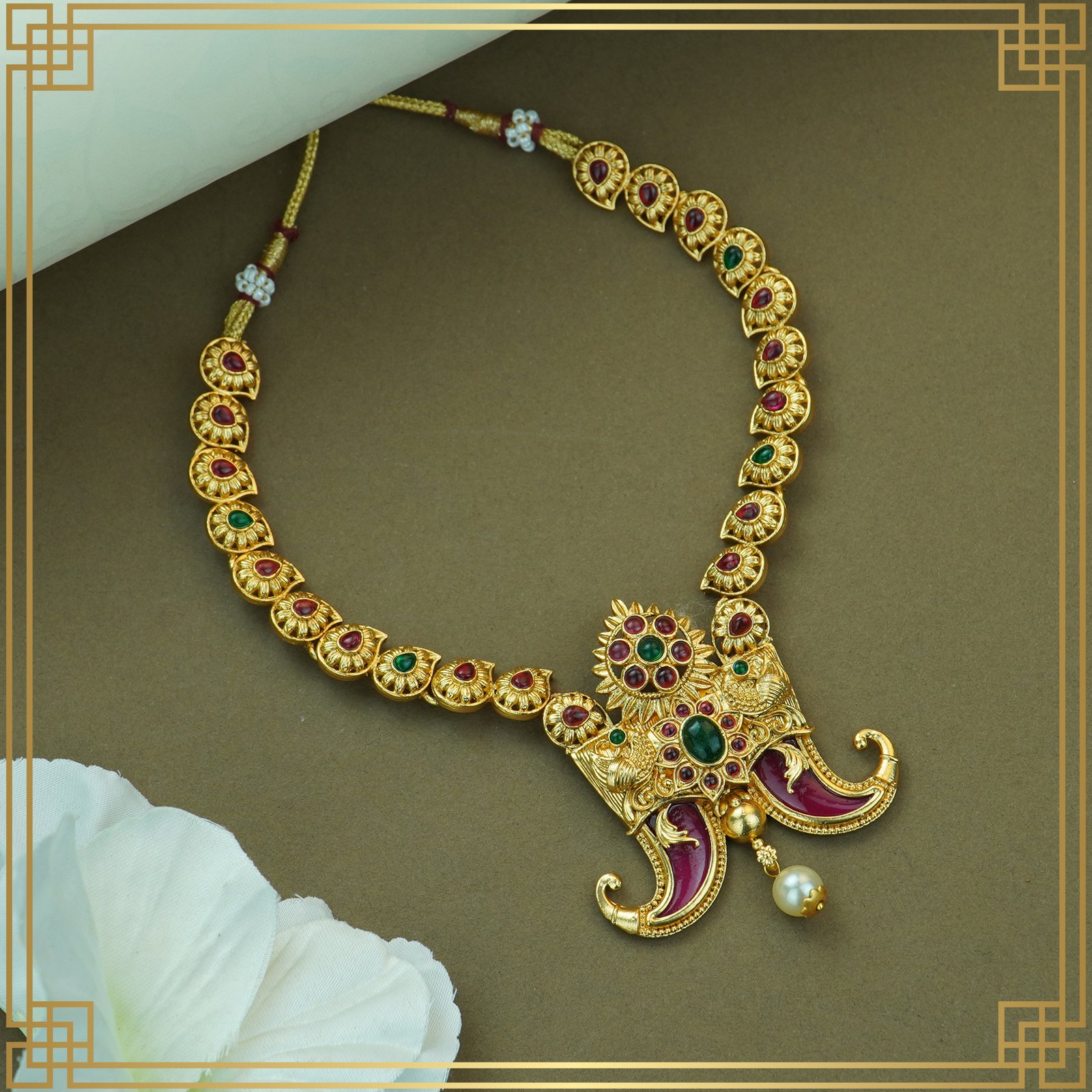 IBaFq199_86ZRAYST7P_2024-12-09_2.jpg Multicolor Alloy Premium Long, Earring & NecklaceCombo Set| South Indian Jewellery