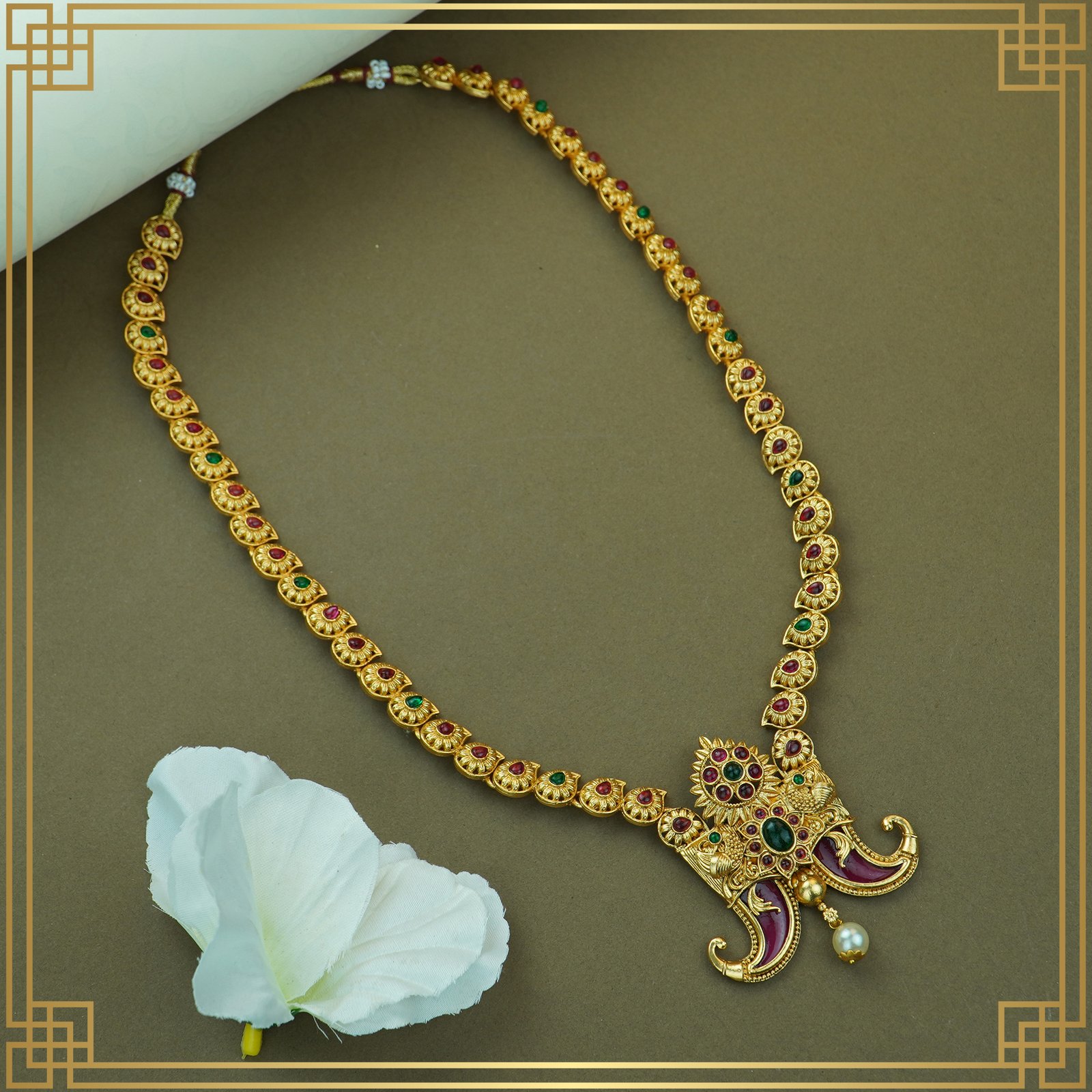 IBaFq199_H8Q09WEHE7_2024-12-09_3.jpg Multicolor Alloy Premium Long, Earring & NecklaceCombo Set| South Indian Jewellery