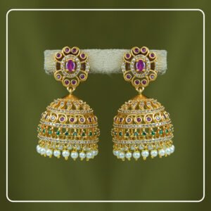 Jyotirvi  Premium Brass Jhumka with CZ & AD Stonework | Divine Festive Collection by Pinak Jewel