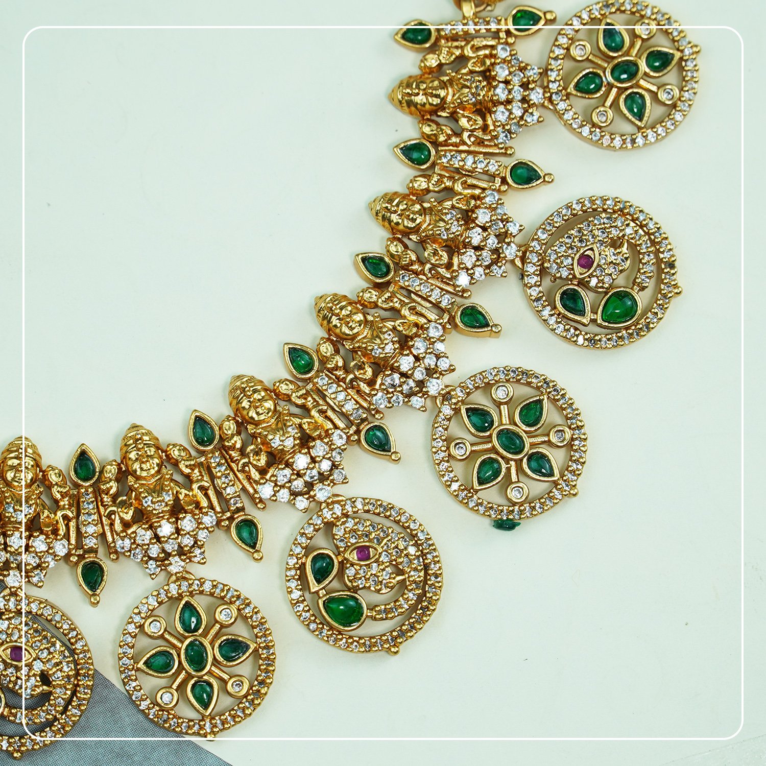 OTauUWRs_3MYGA5SLPI_2025-08-15_3.jpg Bridal Lakshmi AD Temple Necklace with Coin & Elephant Design Premium Brass Heritage Jewelry