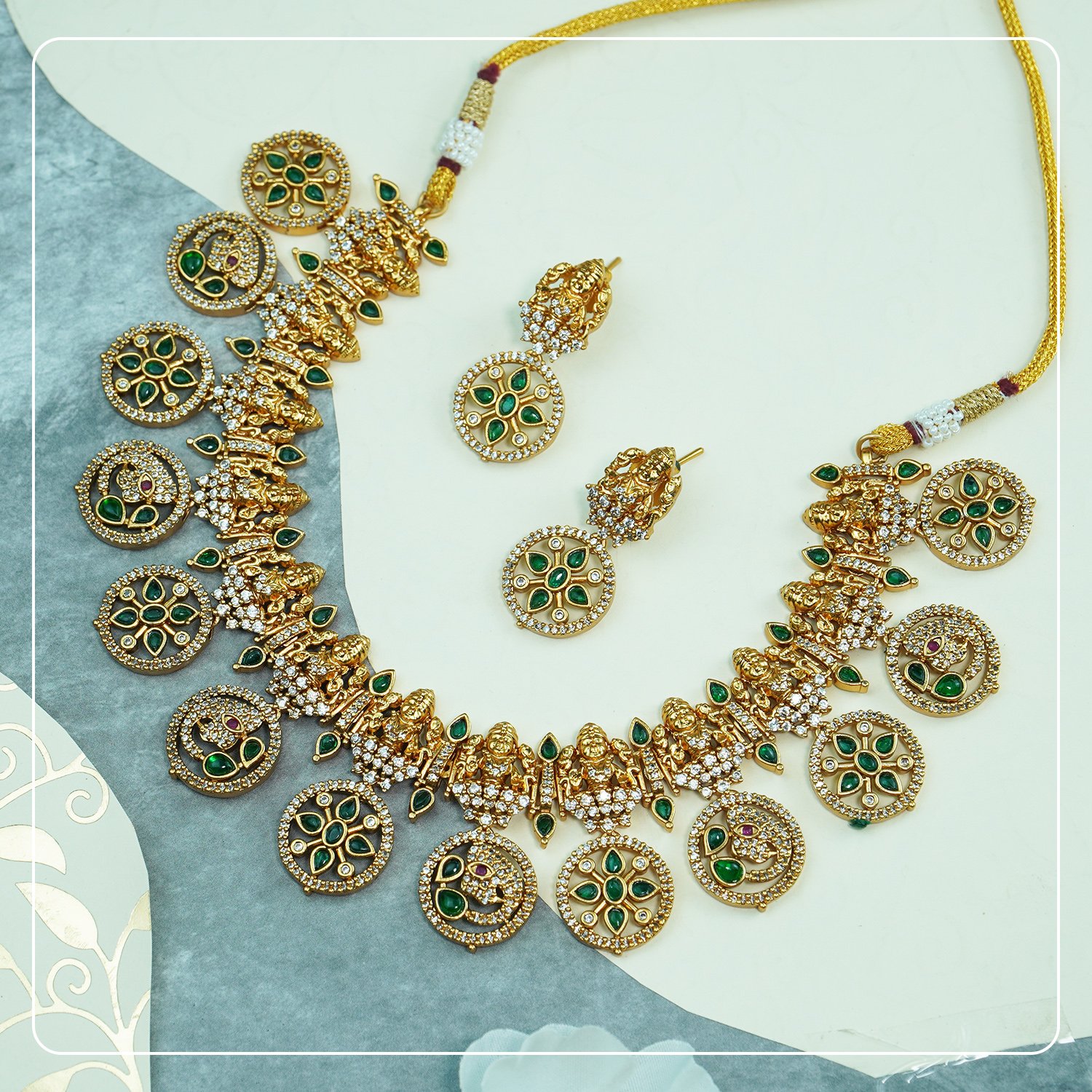 OTauUWRs_STMY8G4LJW_2025-08-15_1.jpg Bridal Lakshmi AD Temple Necklace with Coin & Elephant Design Premium Brass Heritage Jewelry