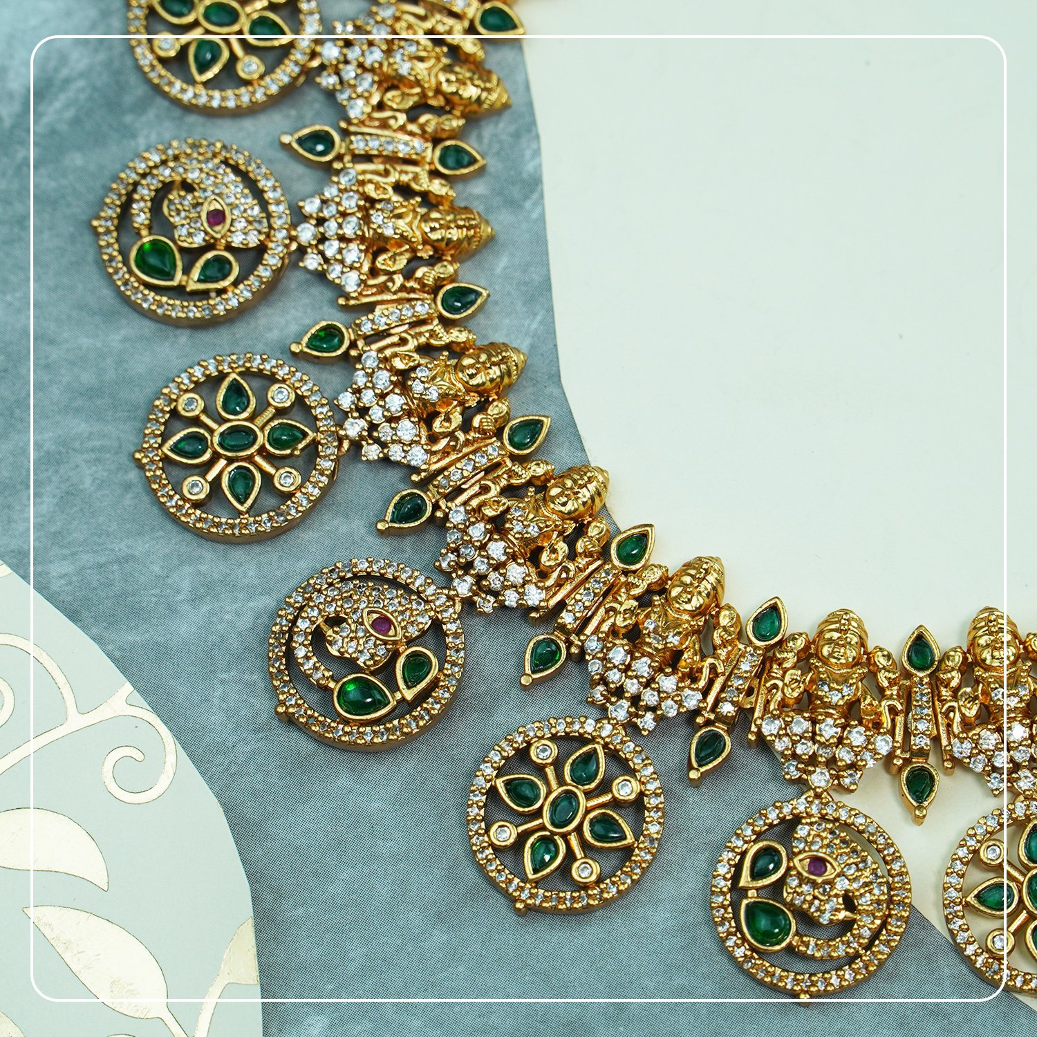 OTauUWRs_V4RTJR6CFJ_2025-08-15_2.jpg Bridal Lakshmi AD Temple Necklace with Coin & Elephant Design Premium Brass Heritage Jewelry