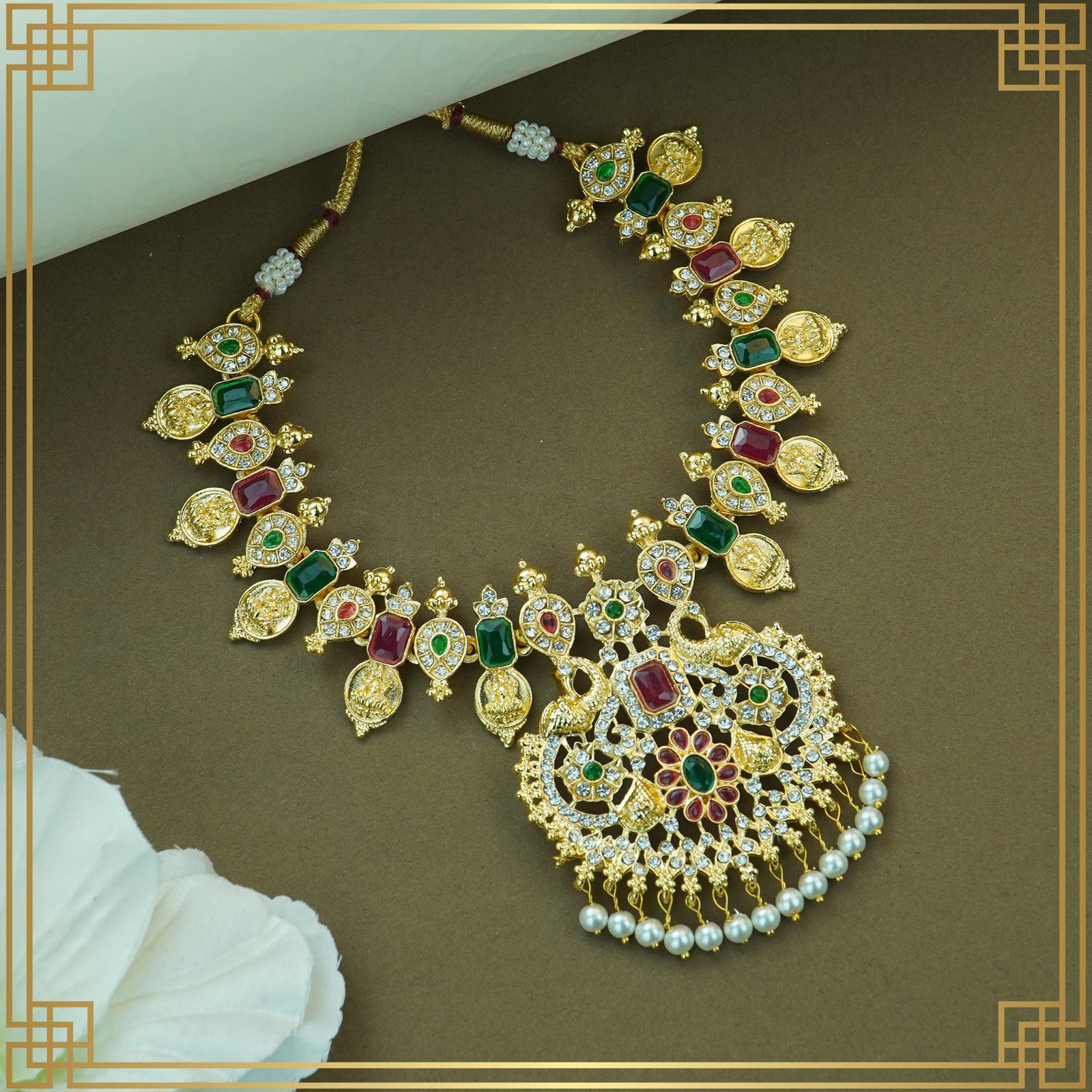 SHs0Q1Xa_8C90JZ3J4I_2024-12-09_2.jpg Antique Gold Plated Temple Jewellery Peacock Combo Set | South Indian Jewellery
