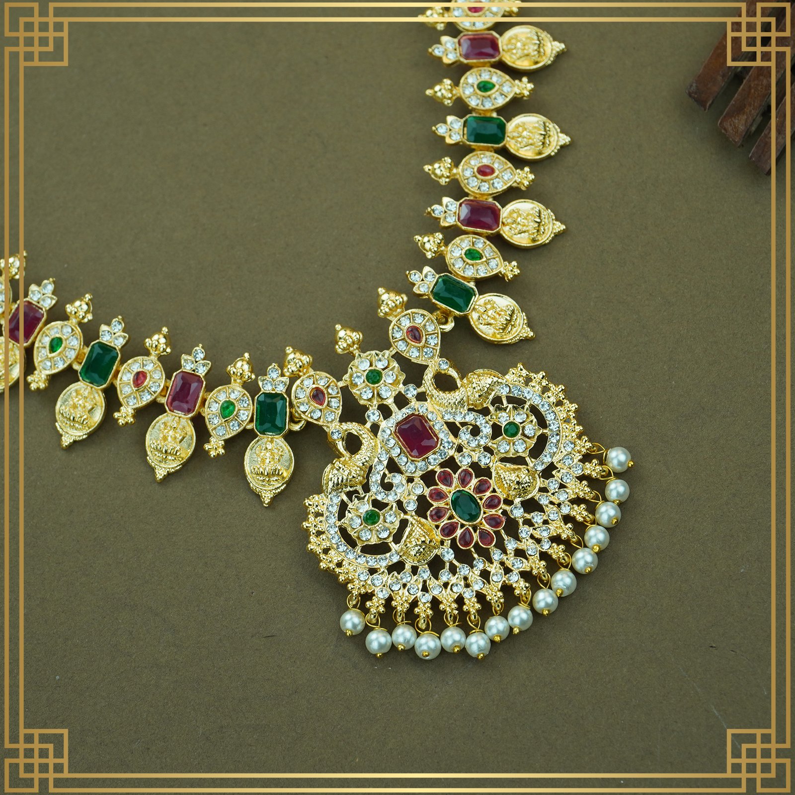SHs0Q1Xa_AB6FT1WD8I_2024-12-09_4.jpg Antique Gold Plated Temple Jewellery Peacock Combo Set | South Indian Jewellery