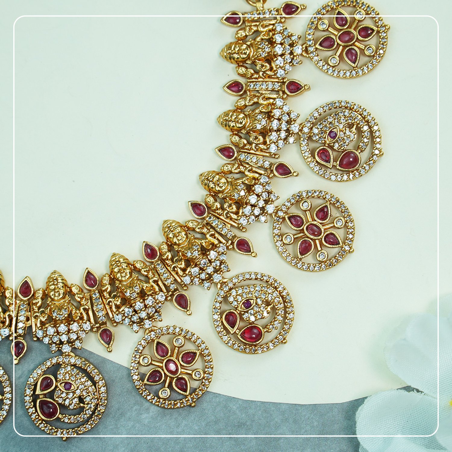 gGE_XBGC_8PQNVCIX8A_2025-08-15_3.jpg Bridal Lakshmi AD Temple Necklace with Coin & Elephant Design Premium Brass Heritage Jewelry