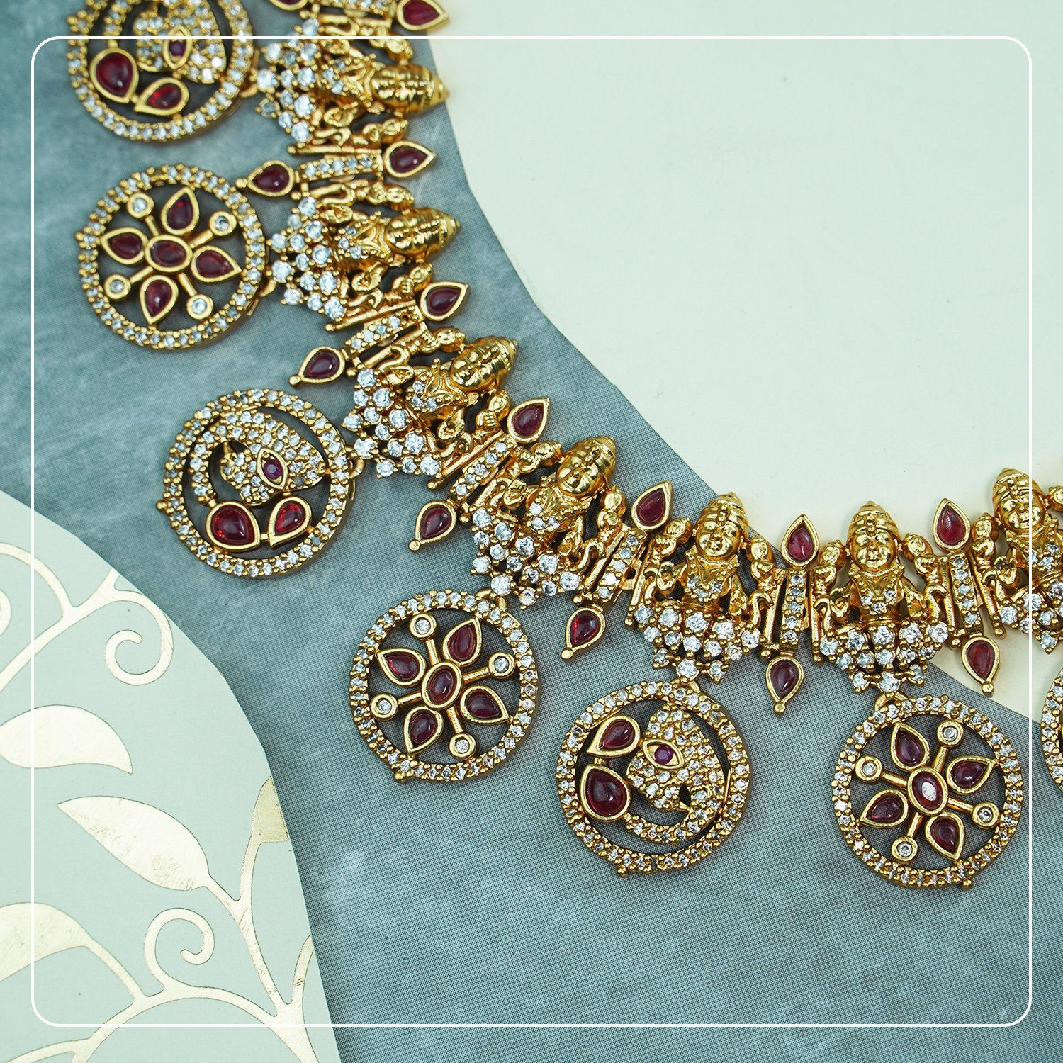 gGE_XBGC_XJEI8KUG0M_2025-08-15_2.jpg Bridal Lakshmi AD Temple Necklace with Coin & Elephant Design Premium Brass Heritage Jewelry