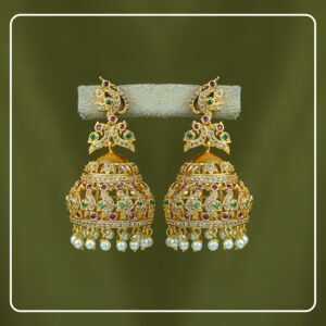 Jyotsavi  Premium Brass Peacock Jhumka with AD Stonework | Divine Festive Collection by Pinak Jewel