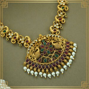 Multicolor Alloy Premium long , Earring & Necklace Combo Set | South Indian Jewellery