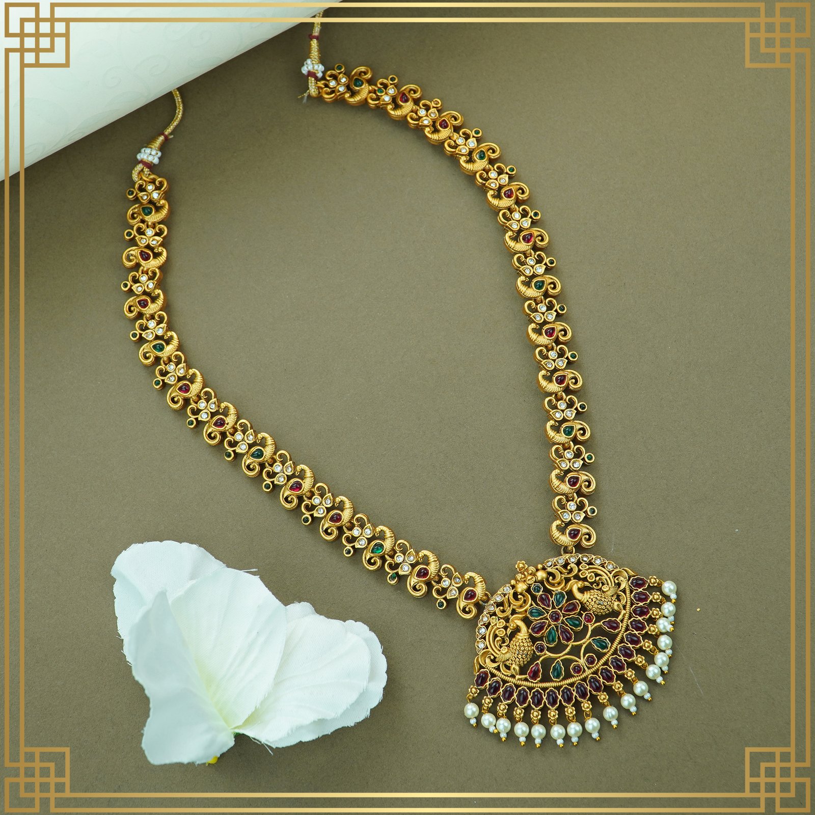 mYeJdRtq_TXIMIGPMAQ_2024-12-09_3.jpg Multicolor Alloy Premium long , Earring & Necklace Combo Set | South Indian Jewellery