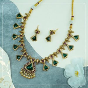 Lightweight Palakka Temple Jewelry with Earrings