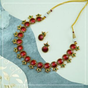 Palakka Enamel & Kemp Everyday Necklace  Lightweight South Indian Elegance