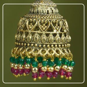 Kamika Flower-Designed Hook-Style Matte Finish Jhumki with Kemp Stones | Divine Festive Collection