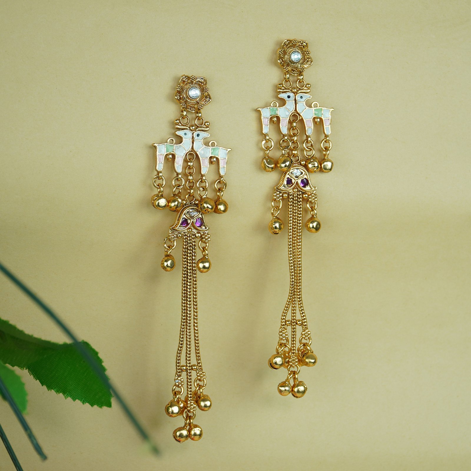 1 (5) Kashmiri Meenakari Peacock Tassel Earrings
