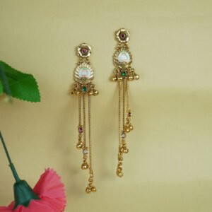 Kashmiri Meenakari Feather Tassel Earrings