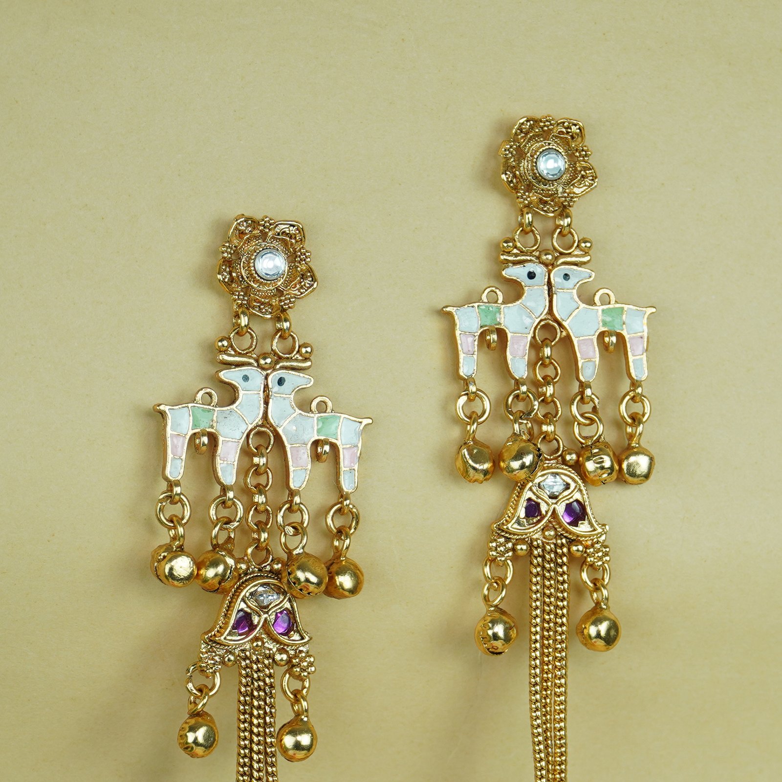 2 (4) Kashmiri Meenakari Peacock Tassel Earrings