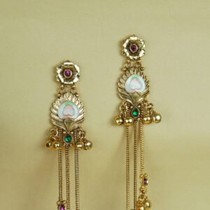 Kashmiri Meenakari Feather Tassel Earrings