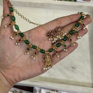 Lakshmi Emerald Bead Necklace & Earring Set - Green