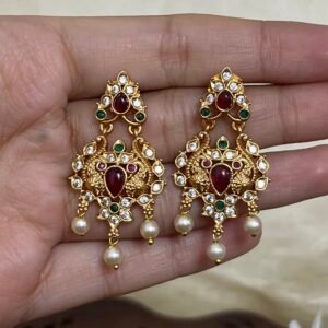 Navratan Drop Earrings with Pearl Drops & AD Stonework