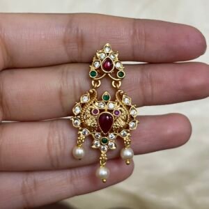 Navratan Drop Earrings with Pearl Drops & AD Stonework