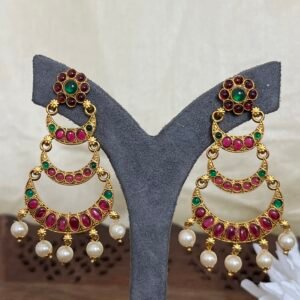 Dual Tone Chand Bali Earrings with Pearl Drops