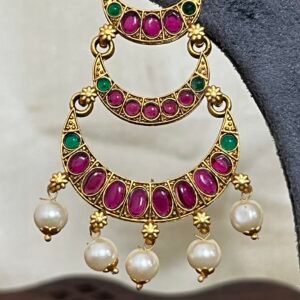 Dual Tone Chand Bali Earrings with Pearl Drops