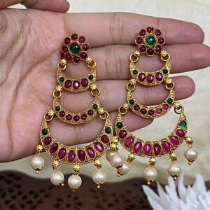 Dual Tone Chand Bali Earrings with Pearl Drops