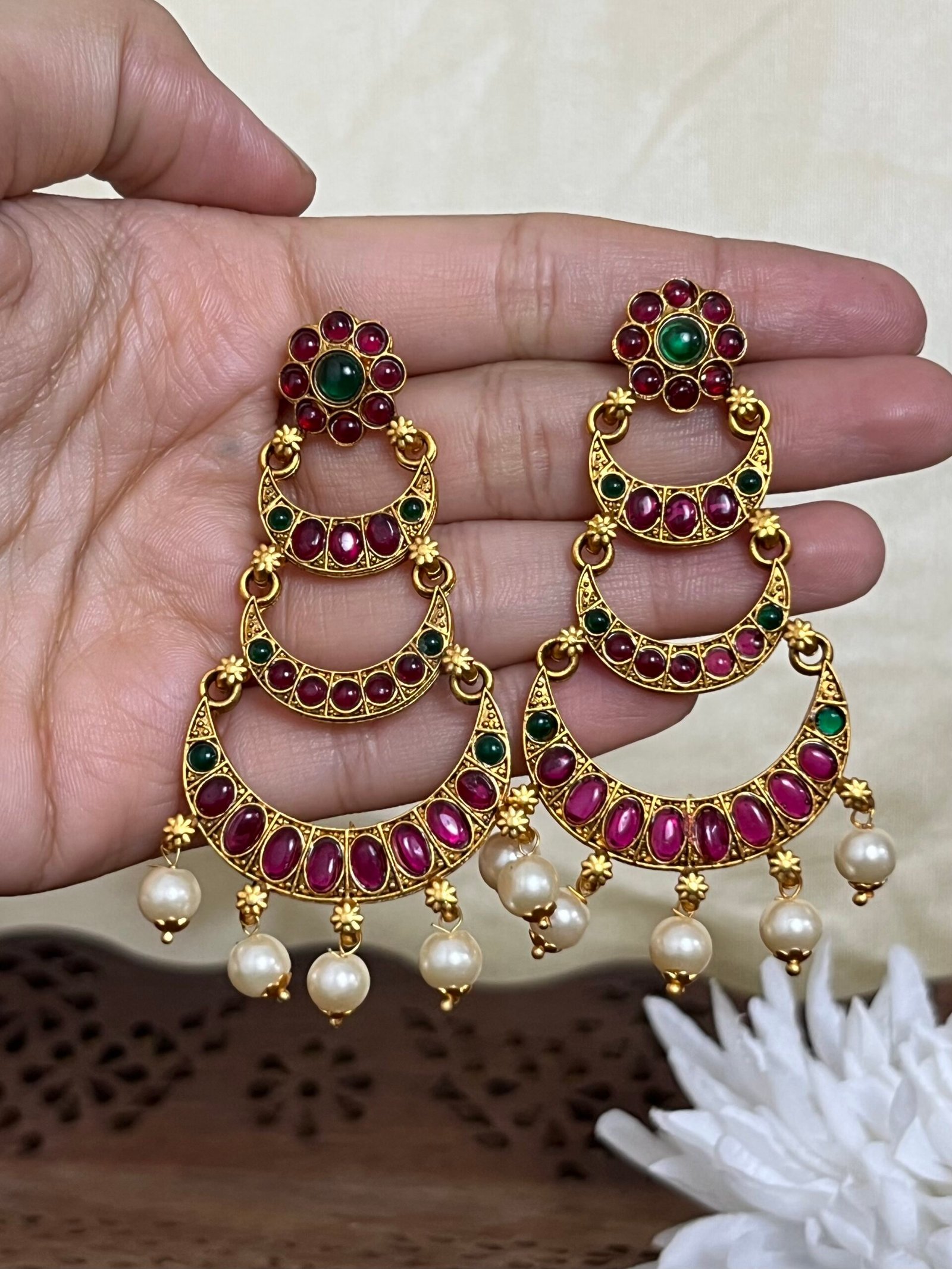 IMG_2953 Dual Tone Chand Bali Earrings with Pearl Drops