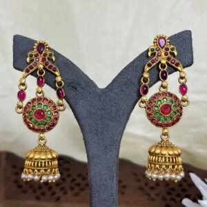 Mayura Red-Green Peacock Jhumka Earrings