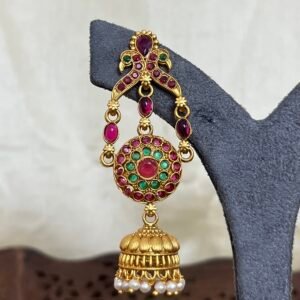 Mayura Red-Green Peacock Jhumka Earrings