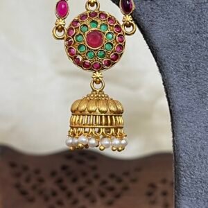 Mayura Red-Green Peacock Jhumka Earrings