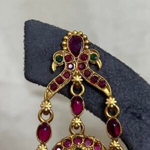 Mayura Red-Green Peacock Jhumka Earrings