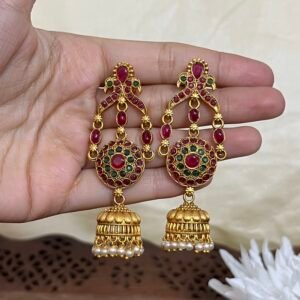 Mayura Red-Green Peacock Jhumka Earrings