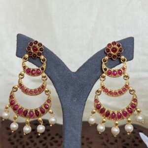 Ruby Chand Bali Earrings with Pearl Drops