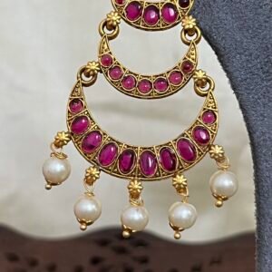 Ruby Chand Bali Earrings with Pearl Drops
