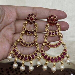 Ruby Chand Bali Earrings with Pearl Drops