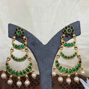 Emerald Chand Bali Earrings with Pearl Drops