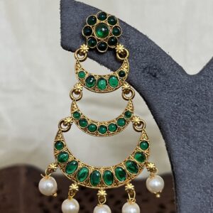 Emerald Chand Bali Earrings with Pearl Drops