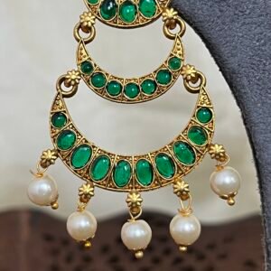 Emerald Chand Bali Earrings with Pearl Drops