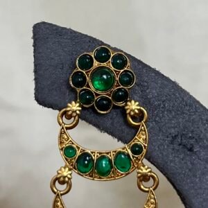 Emerald Chand Bali Earrings with Pearl Drops