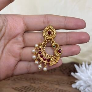 Peacock Chandbali Earrings with Kemp Stones & Pearl Drops