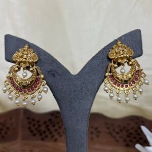 Lakshmi Temple Chandbali Earrings with Pearl Drops
