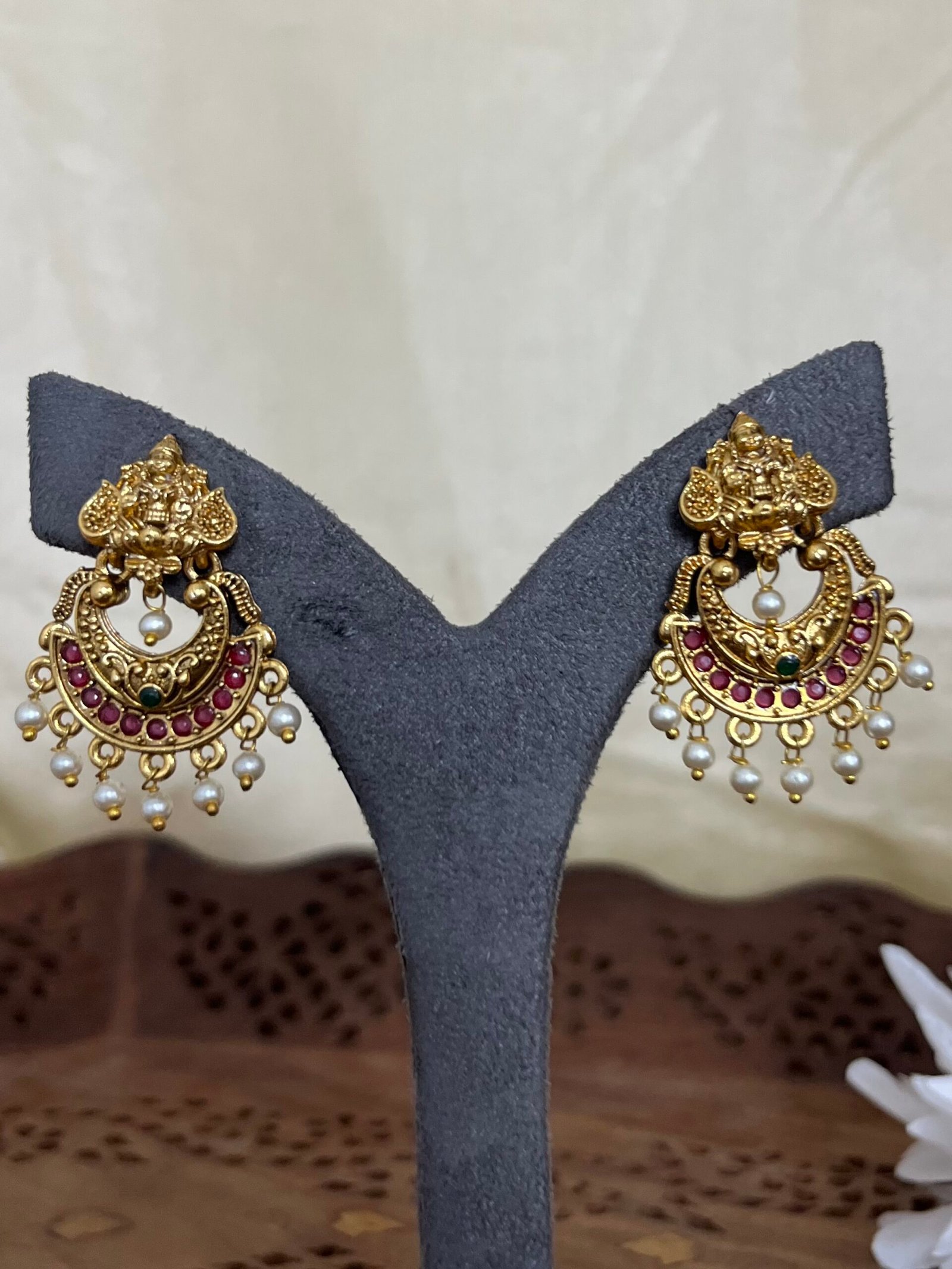 IMG_3036 Lakshmi Temple Chandbali Earrings with Pearl Drops