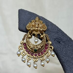 Lakshmi Temple Chandbali Earrings with Pearl Drops