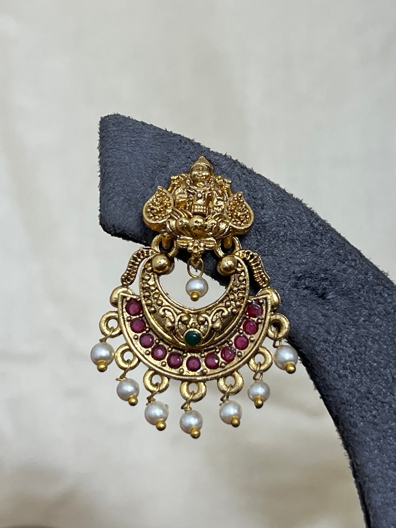 IMG_3037 Lakshmi Temple Chandbali Earrings with Pearl Drops