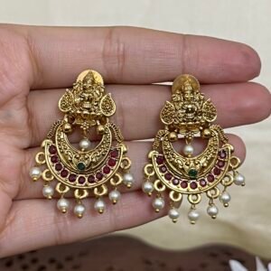 Lakshmi Temple Chandbali Earrings with Pearl Drops